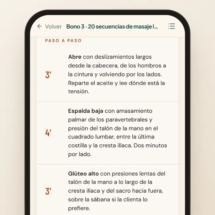 Bono 3 en la app: secuencias de masaje